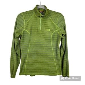 The North Face Womens Small Green Striped Fleece Pullover Quarter Zip Sweatshirt